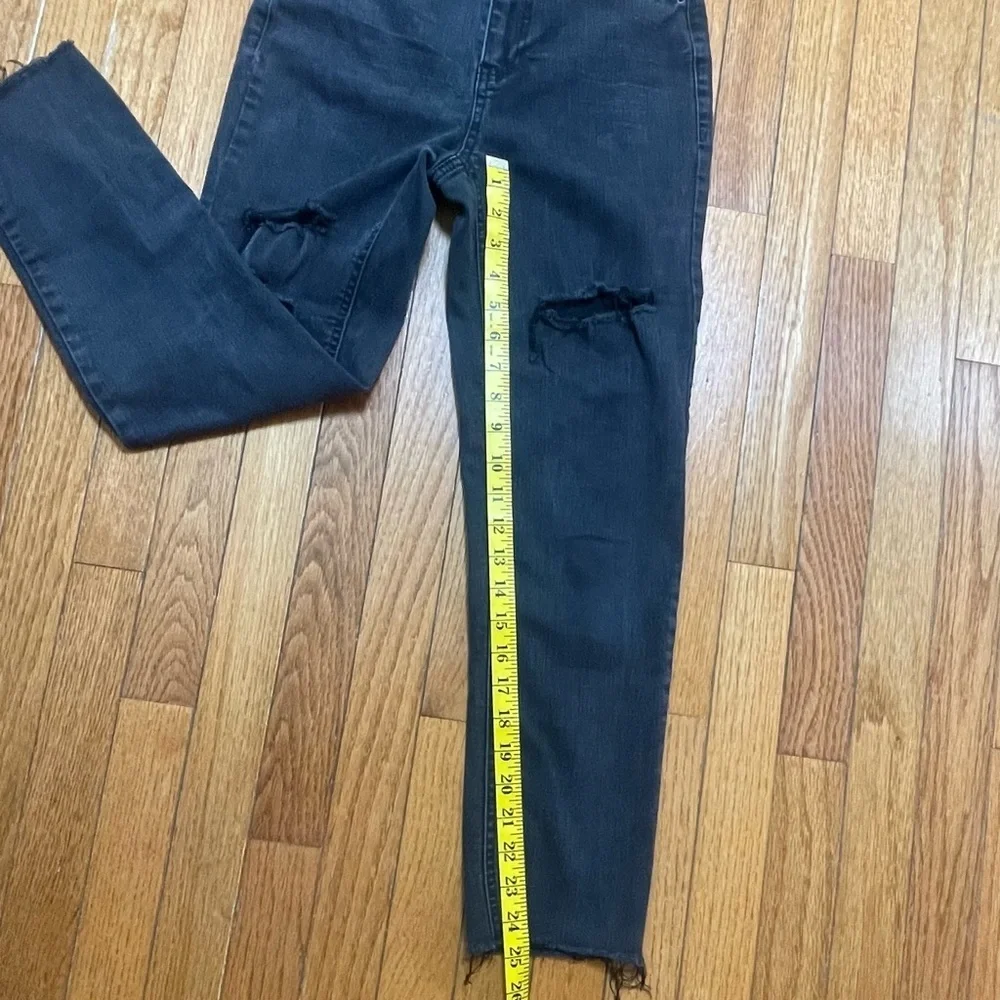 Vanilla Star Black Distressed Mom Jeans Size 1 High Rise Ripped Knees Frayed Hem